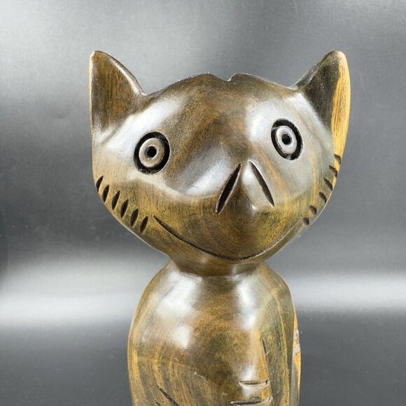 Vintage Hand Carved Wood Kitty Cat Sculpture Figurine Hand Made Decor Cat VTG - Picture 6 of 14